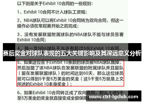 赛后奖金对球队表现的五大关键影响及其深远意义分析